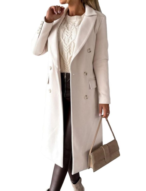 Womens Long Wool Coat Double Breasted Trench Coat Fall Winter Clothes