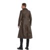 Men's Faux Leather Motorcycle Trench Coat Black Long Punk Jacket