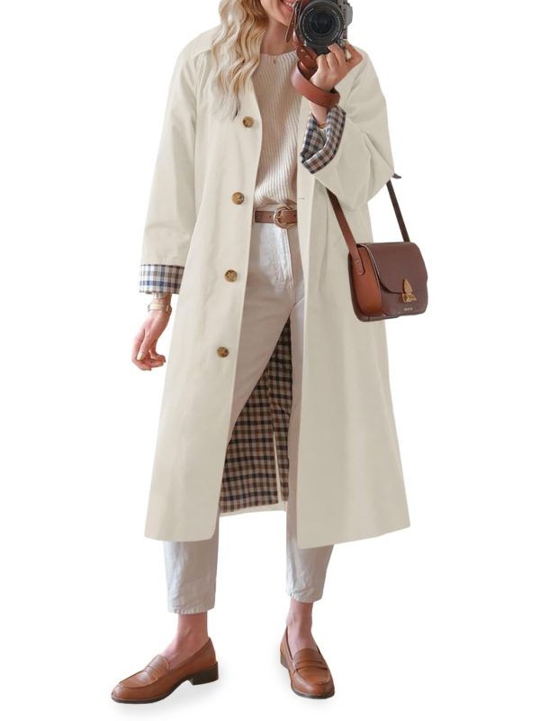 Womens Long Trench Coat Single Breasted Oversized Windproof Overcoat Fashion Outerwear