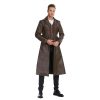 Men's Faux Leather Motorcycle Trench Coat Black Long Punk Jacket