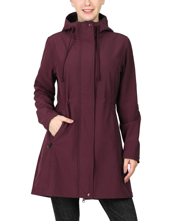 Women's Softshell Long Jacket with Hood Fleece Lined Windproof Warm up Waterproof Windbreaker