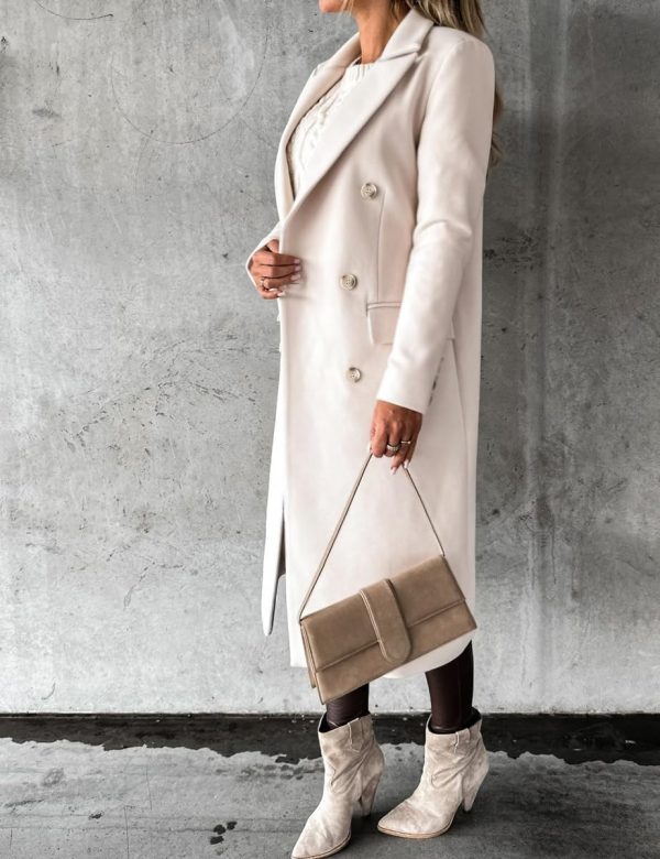 Womens Long Wool Coat Double Breasted Trench Coat Fall Winter Clothes