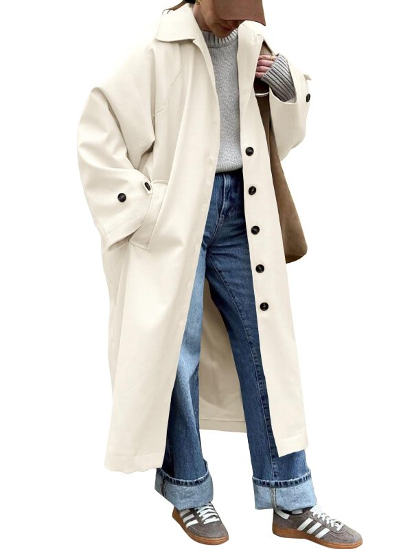 Womens Long Trench Coat Single Breasted Oversized Windproof Classic Lapel Fall Overcoat