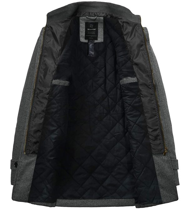 Men's Wool Blend Jacket Stand Collar Windproof Pea Coat