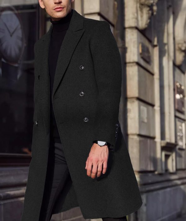Men's Casual Trench Coat Slim Fit Double Breasted Notched Collar Peacoat Winter Long Jacket Overcoat