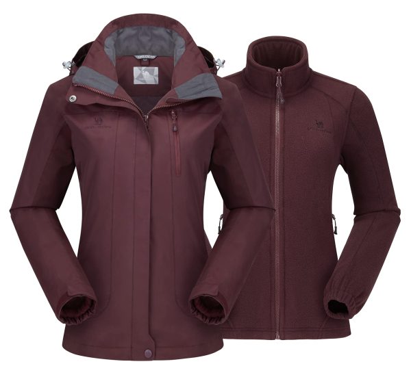 Women's Ski Jacket Waterproof 3 in 1 Winter Jacket Windproof Warm Fleece Hooded Snowboard Mountain Snow Coat