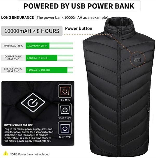 Heated Vest USB Electric Heated Vest Heated Jacket Winter Vest for Outdoor Motorcycle Camping Fishing Skiing