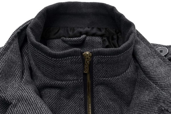 Men's Wool Blend Jacket Stand Collar Windproof Pea Coat