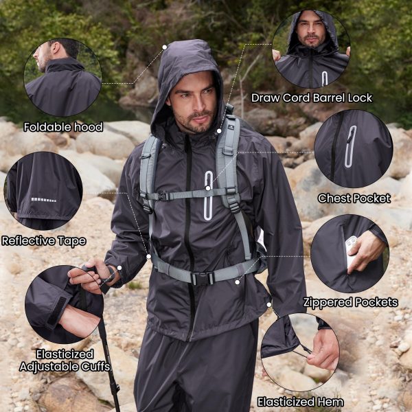 Men Women Rain Suit Waterproof Lightweight Hooded Raincoat Jacket and Pants for Golf, Hiking, Travel