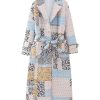 Womens Floral Puffer Jacket Lightweight Long Quilted Down Coats Winter Padded Outwear with Belt