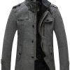 Men's Wool Blend Jacket Stand Collar Windproof Pea Coat