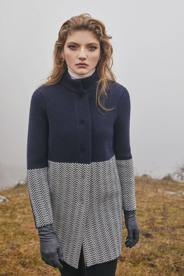 Herringbone Wool Coat Cardigan for Women