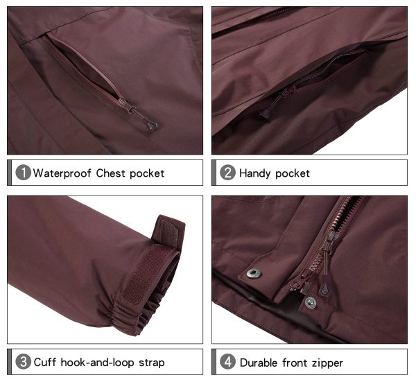 Women's Ski Jacket Waterproof 3 in 1 Winter Jacket Windproof Warm Fleece Hooded Snowboard Mountain Snow Coat