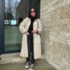 Womens Long Trench Coat Single Breasted Oversized Windproof Overcoat Fashion Outerwear