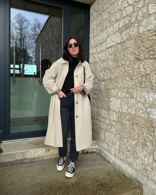 Womens Long Trench Coat Single Breasted Oversized Windproof Overcoat Fashion Outerwear